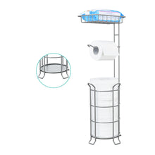Load image into Gallery viewer, TreeLen Toilet Paper Holder Stand Bathroom Tissue Dispenser Holders Rack Free Standing with Extra Shelf Storage Mega Rolls/Phone/Wipe - Silver